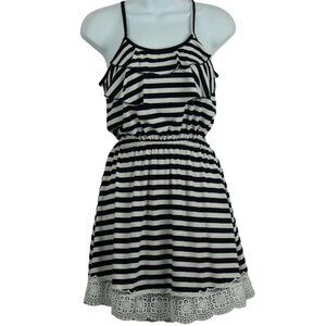 Copper Key Blue & White striped dress w/lace detail Size L(Juniors )